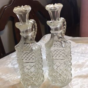 Vintage Cut Glass Cruet Bottles - Pair (Clear)